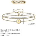 Miniatyrbilde 2 av 5: Gull Initial Armbånd F03or Kvinner Jenter, Sjarmerende 14k Gull F03ylt Lagdelt Perlet Brev Initial Armbånd Personlig 26 Alfabet Skive Monogram Charm