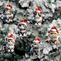 Miniatyrbild 5 av 5: 6 st julgransdekorationer 2D tecknade kattberlocker hängande akryl prydnader för jul hem bil dekoration