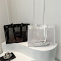 Miniatyrbillede 2 af 4: Transparent Strand Nylon Taske Mesh Håndholdt Shopping Taske HVID Hvid