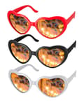 3 Pak Hjerte Effekt Diffraktionsbriller, Hjerte Special Effekt Briller, 3D Hjerte Lys Solbriller