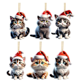 Miniatyrbild 1 av 5: 6 st julgransdekorationer 2D tecknade kattberlocker hängande akryl prydnader för jul hem bil dekoration
