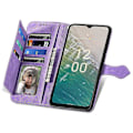 Pikkukuva 2 / 5: Nokia C32 Flip -nahkainen kukkakuvioinen lompakko- ja telinepuhelin kotelo - Vaalean violetti
