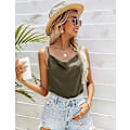 Miniatyrbilde 4 av 5: Silke Camisole Topper For Kvinner Kåpe Hals Camis Satin Tank Top Sexy Spaghetti Stropp Ermeløs Løst Blouse Stor