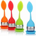 4 st rostfritt stål och silikon teinfuser - tesil med lock och fat - teinfuser (grön orange blå röd)