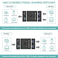 Miniatyrbillede 3 af 5: USB 3.0 Switch Selector KVM Switch 2 ind 1 ud USB Switcher til 2 computere Del 1 USB-enheder Sådan