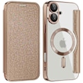 Miniatyrbillede 1 af 5: Til iPhone 16 Plus Cover Kompatibel med MagSafe RFID-Blokerende Læder Telefon Cover - Guld