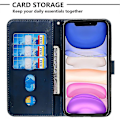Miniatyrbild 4 av 5: Ny plånboksfodral kompatibel med Iphone 12, premium PU-läder magnetiskt stängning kortplatser stativ blixtlåsficka mjuk TPU-flipfodral - Blå