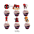 Pikkukuva 4 / 5: Deadpool-teemainen syntymäpäiväjuhlatarvikkeet, ilmapallot, banneri, kakku ja cupcake-koristeet