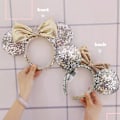 Miniatyrbild 3 av 8: Paljetter Minnie Öron Disney Parks Slott Silver Mickey Mouse Öron Rosett Hårband