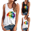 Miniatyrbild 2 av 3: Pride Day Kvinnor Regnbåge Läpptryckt Tank Top Sked Hals Ärmlös T-shirt Tee White XL