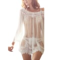 Miniatyrbild 1 av 5: Nätgarn Genomskinlig Sexig Kostym Off-shoulder Långärmad Kvinnor White L
