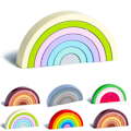 Miniatyrbild 5 av 5: Barn Trä Regnbåge stapling leksaksstaplare Montessori häckande block Färgform Matchande leksaker Set Macaroon