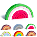 Miniatyrbild 6 av 6: Barn i trä regnbåge stapelbara leksaker staplare Montessori nesting block färg form matchande leksaker set Watermelon