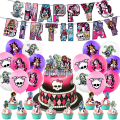 Miniatyrbild 1 av 6: Monster High-tema födelsedagsfest dekorationer banderoller ballonger tårtdekorationer tillbehör