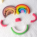 Miniatyrbild 3 av 6: Barn Trä Regnbåge stapling leksaksstaplare Montessori häckande block Färgform Matchande leksaker Set Rainbow