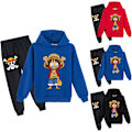 Miniatyrbild 2 av 3: ONE PIECE Luffy Tryck Spårkläder Set Barn Hoodie Sweatshirt Joggers Byxor Outfits Red 150cm