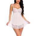 Miniatyrbild 1 av 6: Kvinnors spets genomskinlig underkläder klänning babydoll nattkläder White M