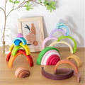 Miniatyrbild 3 av 5: Barn Trä Regnbåge stapling leksaksstaplare Montessori häckande block Färgform Matchande leksaker Set Macaroon