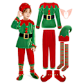 Miniatyrbild 1 av 8: Jultomten Santa Claus Kostym Grön Elf Kostym Cosplay Familj Karneval Party Nyår Maskeraddräkt Kläder Set För Barn Pojkar 130cm