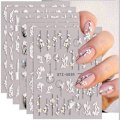 Miniatyrbild 2 av 5: Prägling Fjäril Nagelkonst Dekaler 5D Självhäftande Design Nagelkonst Tillbehör Utsökt Lyxig Blomma Blad Spetsmönster  (6 ark)