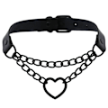 Miniatyrbillede 1 af 5: Læder Peach Heart Punk Halskæde (Sort), Hjerteformet Charm Justerbar