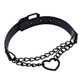 Miniatyrbillede 4 af 5: Læder Peach Heart Punk Halskæde (Sort), Hjerteformet Charm Justerbar