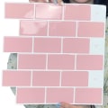 Miniatyrbillede 3 af 5: Flise Skræl og Sæt Backsplash Flise, 10-Ark Premium Selvklæbende Fliser til Køkken, Stærkere Opgraderet Klæbemiddel, Pink Stick on Backsplash til Køkken og Badeværelse(12\" × 12\")