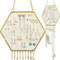 Miniatyrbilde 1 av 5: 2 stk. Ørepynt Veggstativ Veggmontert Ørepynt Organizer Henge Ørepynt Stativ Dekorativ Diamant Grid Form Smykker Display Stativ (Gull, Heksagon)