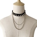 Miniatyrbillede 3 af 5: Punk Goth Metal Spike Studded Link Læder Halskæde Choker Halskæde