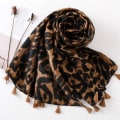 Miniatyrbillede 3 af 5: Dame Leopard Dyreprint Frynser Skulder Wrap Tørklæde til Vinter 90C