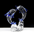 Miniatyrbillede 5 af 5: Modsatte glas dobbelte delfiner figurer samleobjekt, glas havdyr