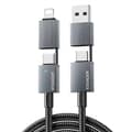 Pikkukuva 1 / 5: ESSAGER 0.25m 4-in-1 USB-A / Type-C - Type-C / iP punottu datakaapeli PD 240W pikalatauskaapeli MultiColor