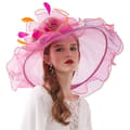 Dame Kentucky Derby Hatte med Organzablomst til Kirkebryllup Style A pink