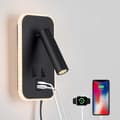 Sengelæselamper sengelamper med stikkontakt, fastkablede to-i-én væglamper og sengelamper med USB C- og A-porte.