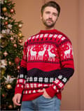 Juletrøjer til par, røde juletrøjer, strikkede juletrøjer, julemandskostumer, juleoutfits (herrestile) M