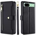 Kompatibel med Google Pixel 8a telefonfodral PU-läder skyddsfodral med dragkedjeplånbok Black