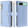 Kompatibel med Google Pixel 8a telefonfodral PU-läder skyddsfodral med dragkedjeplånbok Blue