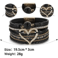 Miniatyrbillede 5 af 5: Leopard Armbånd til Kvinder, Boho Læder Wrap Multi-Layer Perle Krystal Armbånd Smykker