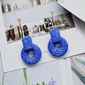Miniatyrbillede 4 af 4: Statement Raffia Øreringe Kvinder Runde Skelet Boho Håndlavede Rattan Halm Wrap Geometriske Dangle Øreringe
