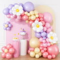 Pikkukuva 1 / 5: 149 kpl Daisy-ilmapallokaaripaketti, pastellinpunainen violetti oranssi matta pölyinen vaaleanpunainen Boho Groovy Daisy-kukka lateksi-ilmapallokaari juhlakoristeluun
