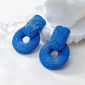 Miniatyrbillede 2 af 4: Statement Raffia Øreringe Kvinder Runde Skelet Boho Håndlavede Rattan Halm Wrap Geometriske Dangle Øreringe