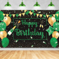 Pikkukuva 1 / 5: Vihreä kultaiset syntymäpäiväjuhlan koristeet Vihreä onnellinen syntymäpäivä tausta Banner Balloon Champagne Lasi Syntymäpäivä Valokuvaus Tausta
