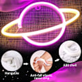 Miniatyrbillede 3 af 5: Neon-skilt - planet/neonlys til soveværelset | Neonskilte til vægdekoration lyser op til fødselsdagsbryllupsfest juleværelsesdekorationer (pink & gul)