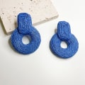 Miniatyrbillede 3 af 4: Statement Raffia Øreringe Kvinder Runde Skelet Boho Håndlavede Rattan Halm Wrap Geometriske Dangle Øreringe