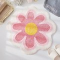 Miniatyrbillede 3 af 5: Blomsterformet bademåtte 40cm sød tusindfryd bademåtte rund blød superfin fiber absorberende gulvmåtte maskinvaskbar bademåtte til bruser (Pink)