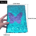 Miniatyrbillede 4 af 4: Sequin-dagbog til piger, Butterfly Reversible Flip Sequence Notebook til teenagere i førskolen til at skrive, tegne, rejsegaver (lilla-blå)