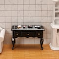 Miniatyrbillede 2 af 2: Dukkehus Sminkebord med Skuffe Træ Makeup Forfængelighed Skrivebord Miniature Soveværelse Møbler til Fe Have Mikro Landskab