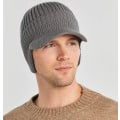 Miniatyrbilde 3 av 5: Herre Vinterlue med Varm Fôr, Herre Strikket Fleece Lue, Herre Varm Vinterluer med Ørevarmere for Utendørsaktiviteter, Grå