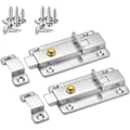 Miniatyrbillede 1 af 5: Dørgrebs skydelås, 4 tommer automatisk elastisk fjeder rustfrit stål skydelås med knap (2 pak sølv)