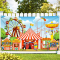 Miniatyrbillede 1 af 5: Karneval baggrund til karneval dekorationer - XtraLarge, 72x44 tommer | Karneval temafest dekorationer | Karneval banner, cirkus temafest dekorationer